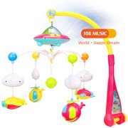 IMAGE Nursery Musical Mobile, Baby Crib Mobile Rotating Music Box Projector with Clouds Aircraft ,108 Songs for Infant Newborn Sleep