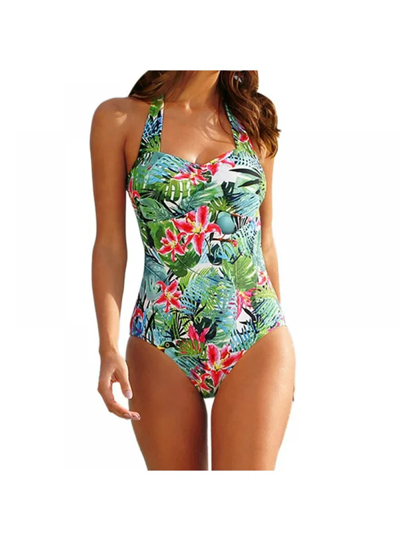 One Piece Swimsuit for Women Athletic Bathing Suit Training Swimwear Vintage Tummy Control Swimming Suit