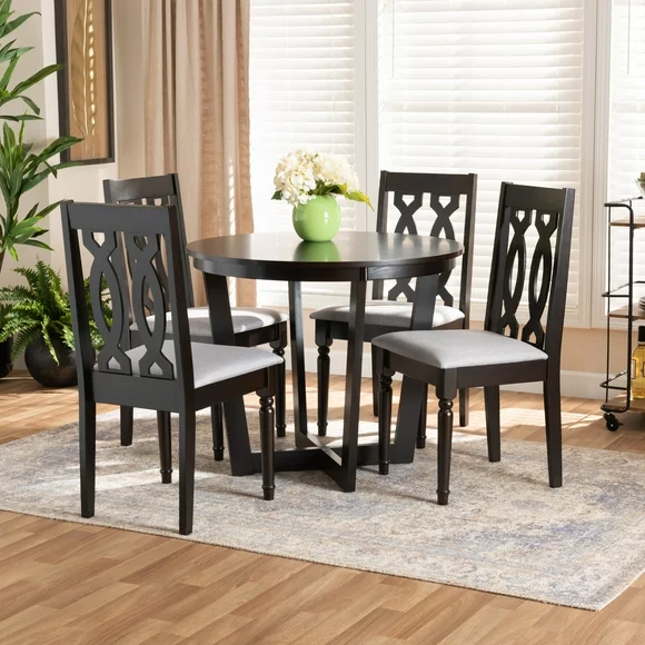 Baxton Studio Lanier Modern and Contemporary Sand Fabric Upholstered Dark Brown Finished 2-Piece Wood Dining Chair Set