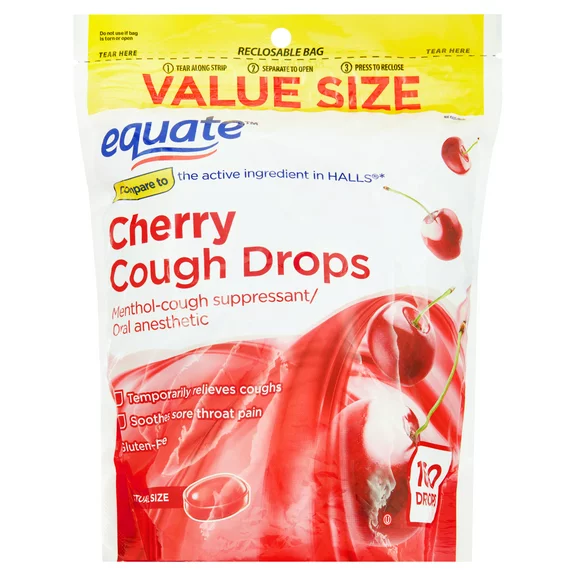 Equate Value Size Cherry Cough Drops with Menthol, 160 Count