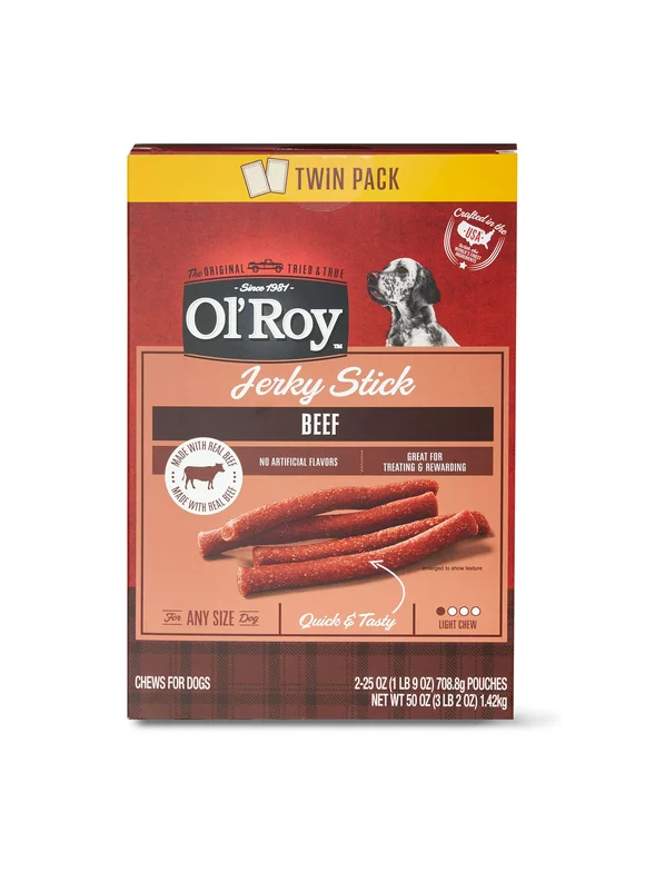 Ol' Roy Dog Jerky Sticks Treats, Real Beef Flavor Chews, 50 oz Pouch (2 Pack )
