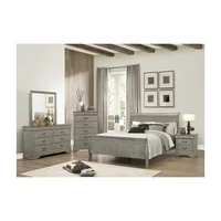 Traditionally Styled Sleigh Bed Dresser Mirror Nightstand Set 4 Pc King Gray Furniture Set
