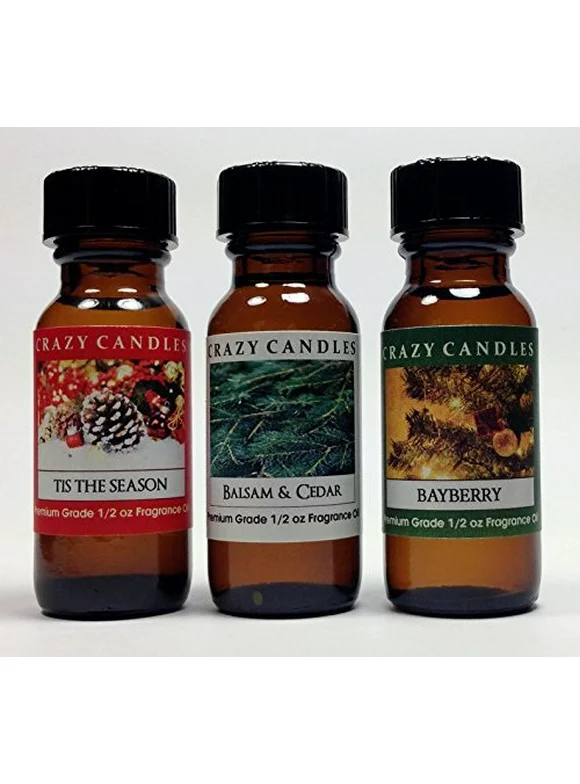 3 Bottles Set, 1 Tis the Season, 1 Balsam and Cedar, 1 Bayberry 1/2 Fl Oz Each 15ml Premium Grade Scented Fragrance Oils By Craz