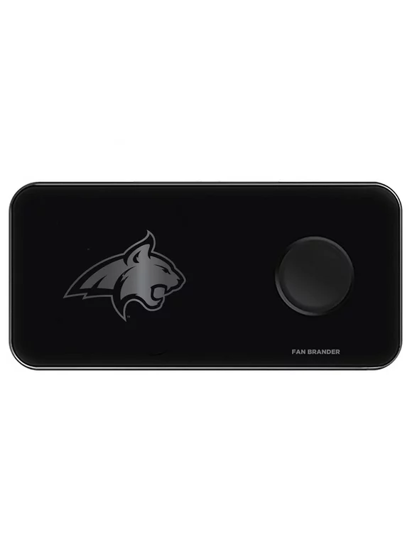 Black Montana State Bobcats 3-in-1 Glass Wireless Charge Pad
