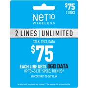 Net10 $75 Unlimited Family & Friends Plan for 2 Lines (10GB of data per line at high speeds, then 2G*) + International Calling Credit Plan e-PIN Top Up (Email Delivery)