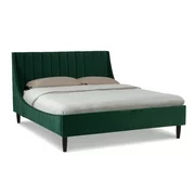 Aspen Vertical Tufted Headboard Platform Bed Set, Queen, Evergreen Velvet