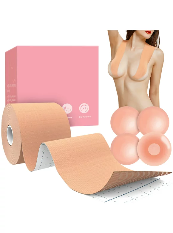 Breast Lift Tape-Breast Tape Booby tape Chest Support for Contour Lift -Push Up Tape & Breast Pasties Strapless Bra Tape for Large Breasts, Backless Bra Lift Tape for All Skin Shades-Nude