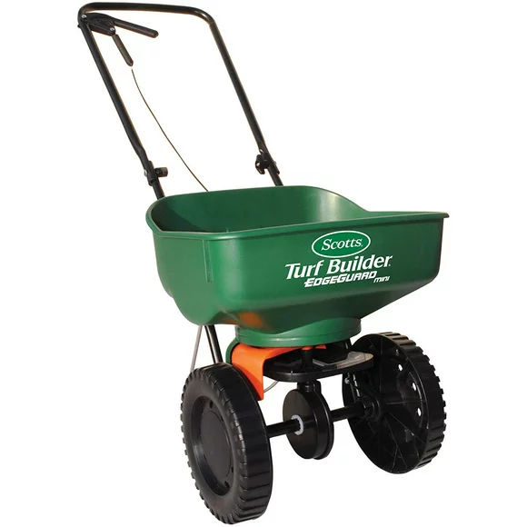 Scotts Turf Builder EdgeGuard Mini Broadcast Spreader - Spreads Grass Seed, Fertilizer and Ice Melt - Holds up to 5,000 sq. ft. of Scotts Grass Seed or Fertilizer Products