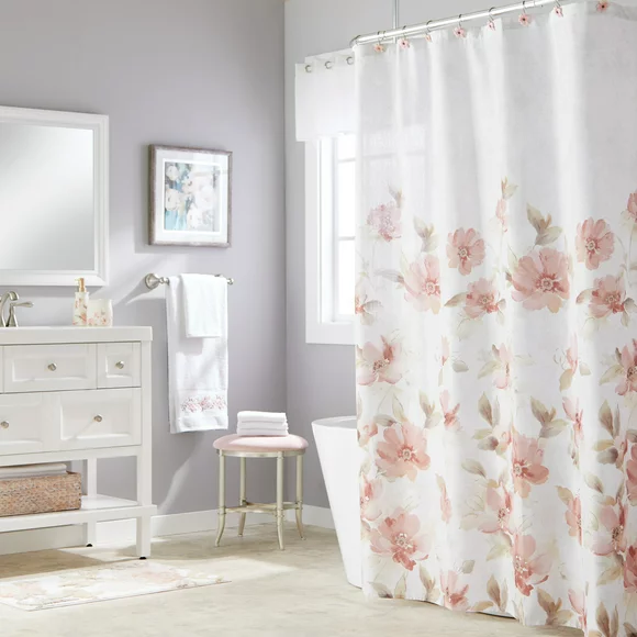 SKL Home Misty Floral Polyester Shower Curtain, Pink, 70" x 72"