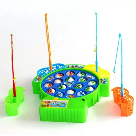 Fishing Game Toy Set with Music On/Off Switch Includes 15 Fish and 4 Fishing Poles Safe and Durable Gift for Toddlers and Kids