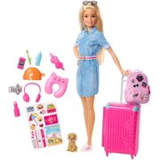 Barbie Doll and Travel Set with Puppy, Luggage & 10+ Accessories
