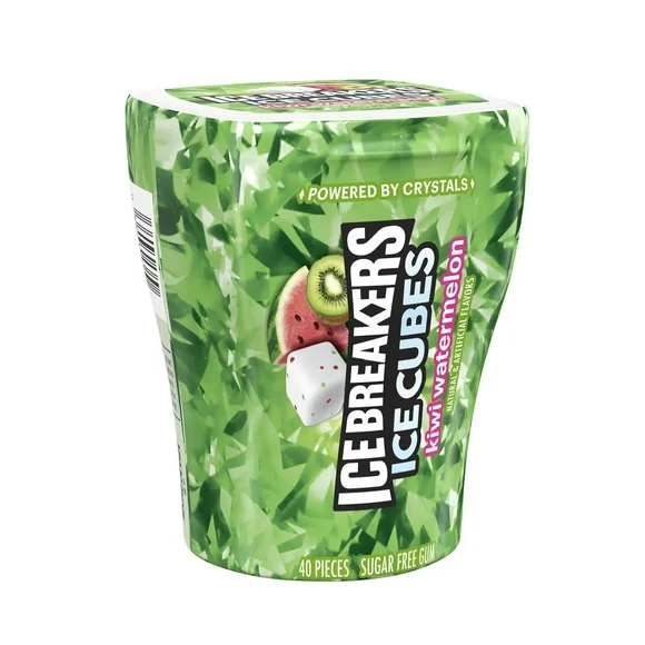 Ice Breakers Ice Cubes Kiwi Watermelon Sugar Free Chewing Gum, Bottle 3.24 oz, 40 Pieces