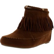 Bella Marie Campus-28 Womens Round Toe Moccasin Ankle High Faux Suede Boots, Tan, 6
