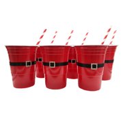 6PCS/SET Household Christmas Party Beer Pong Red Solo Cup Santa Claus Game Cup Party Straw