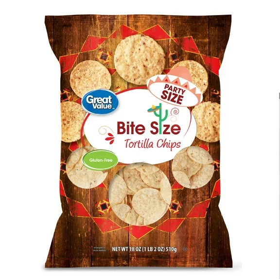 Great Value Bite Tortilla Chips Party Size, 18 oz