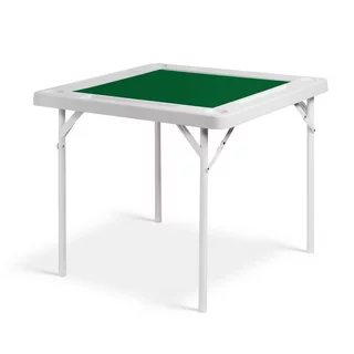 Folding Mahjong Table 35.4'' Foldable Square 4 Player Card Poker Table with Cup Holders & Chip Trays for Playing Mahjong, Pokers, Dominoes, Jigsaw Puzzles, Board Game