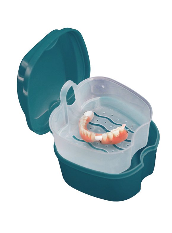 muxika Denture Bath Box Case False Teeth Storage Box With Hanging Net Container