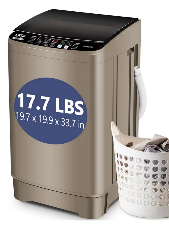 KRIB BLING Portable Washing Machine, 17.7 lbs Large Capacity Full Automatic Washing Machine, Compact Laundry Washer for Home Apartment, Gold