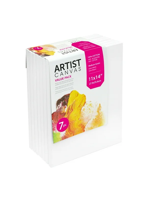 Studio Stretched Canvas, 100% Cotton Acid Free Canvas, 11"X14", 7 Pieces