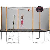 14Ft Trampoline with Safety Enclosure Net, Basketball Hoop, Spring Pad, Ladder, Combo Bounce Jump Trampoline, Outdoor Backyard Trampoline for Kids/Adults