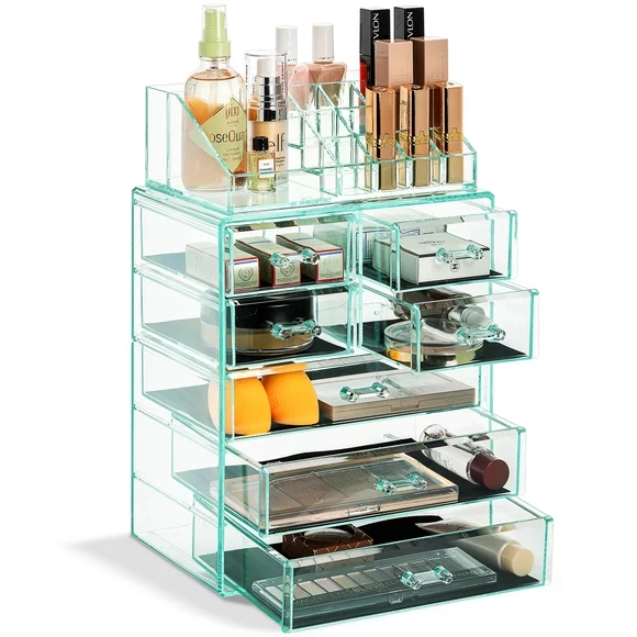 Sorbus Cosmetic Makeup and Jewelry Storage Case Display - Spacious Design - Great for Bathroom, Dresser, Vanity and Countertop - 3 Large, 4 Small Drawers, Teal Thrill