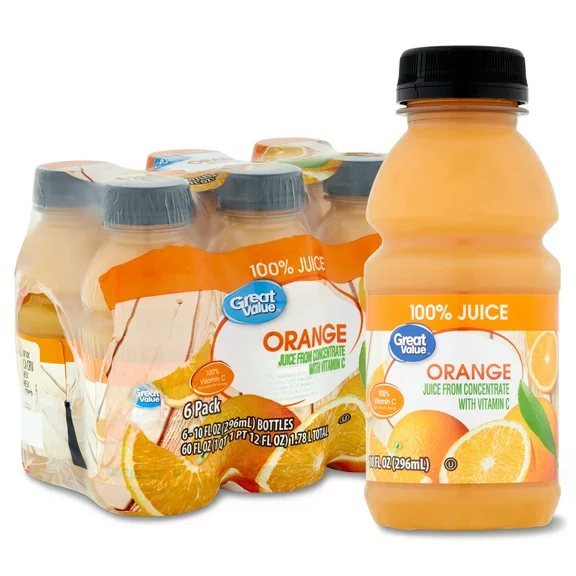 Great Value 100% Orange Juice, 10 Fl. Oz., 6 Count