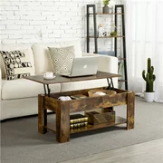 Topeakmart Rustic Lift Top Coffee Table Office Accent Table with Storage for Living Room Rustic Brown