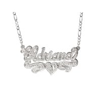 Personalized Sterling Silver or 14k Gold-Plated Nameplate Necklace with Beading and Rhodium, 18" Silver Plated Figaro Chain