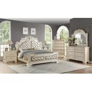 Off-White Finish Wood Queen Bed Set 5Pcs Traditional Cosmos Furniture Victoria