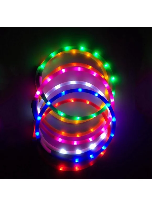 USB Rechargeable LED Dog Light Up Safety Collar Night Glow Adjustable Bright