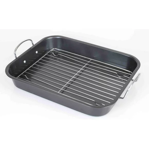 Home Basics Roast Pan with Grill Rack, Grey