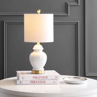 Perry 20" Ceramic/Metal LED Table Lamp, White/Brass Goldby JONATHAN Y