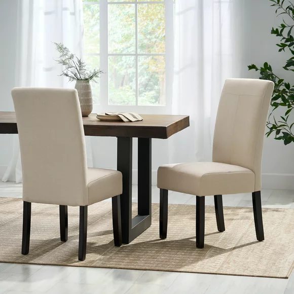 Noble House Maxwell Linen Dining Chairs, Set of 2, Dark Brown, Natural