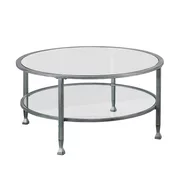 36" Silver and Clear Distressed Finish Round Cocktail Table