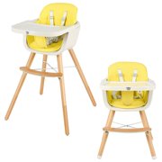 Babyjoy 3 in 1 Convertible Wooden High Chair Baby Toddler Highchair w/ Cushion GrayBeigeYellow