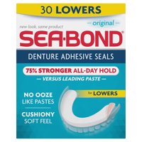 Sea Bond Secure Denture Adhesive Seals, For an All Day Strong Hold, 30 Original Flavor Seals for Lower Dentures