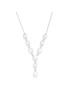 Women's Honora 5-9 mm Freshwater Pearl & Natural White Topaz Lariat Necklace in Sterling Silver, 17.5"