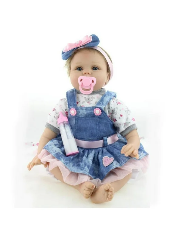 Full Body Silicone Reborn Baby Girl Doll, Lifelike Soft Vinyl, 22"