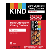 KIND Bars, Dark Chocolate Cherry Cashew, Gluten free, 1.4 oz, 12 Snack Bars