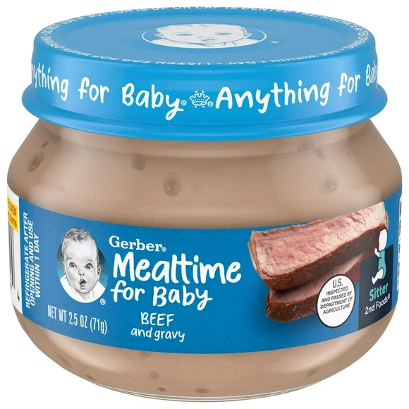 Gerber 2nd Foods Mealtime for Baby Baby Food, Beef and Gravy, 2.5 oz Jar (10 Pack)