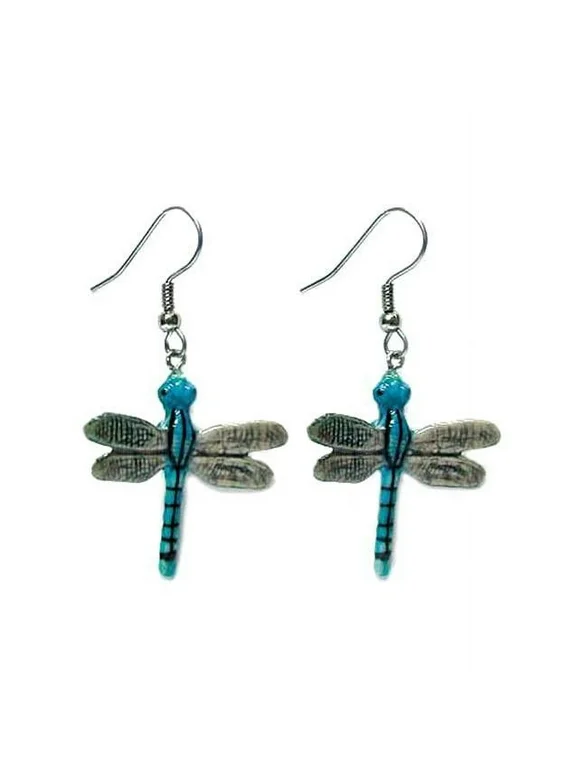 Little Critterz Jewelry Dragonfly - Blue Stripe Dragonfly Porcelain Earrings