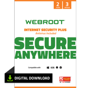 Webroot Internet Security Plus with Antivirus Protection - 2020 Software / 3 Device / 2 Year Subscription / Digital Download