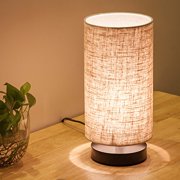 Lifeholder Table Lamp, Bedside Nightstand Lamp, Simple Desk Lamp, Fabric Wooden Table Lamp for Bedroom Living Room Office Study, Cylinder