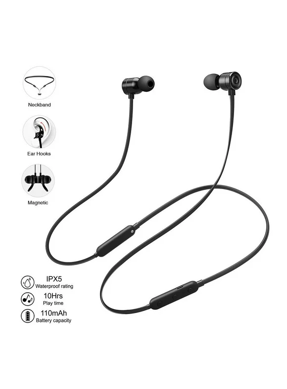 Wireless Headphones Bluetooth V5.0 Neckband Earbuds,IPX5 Waterproof,8-10Hrs Playtime Magnetic,Neck Hanging 360 °Modeling?Lightweight Wireless Earbuds for Driving/Business/Office - Black