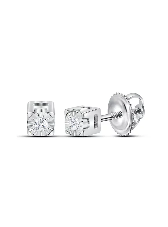 Golden Star Sterling Silver Womens Round Diamond Solitaire Stud Earrings 1/20 Cttw