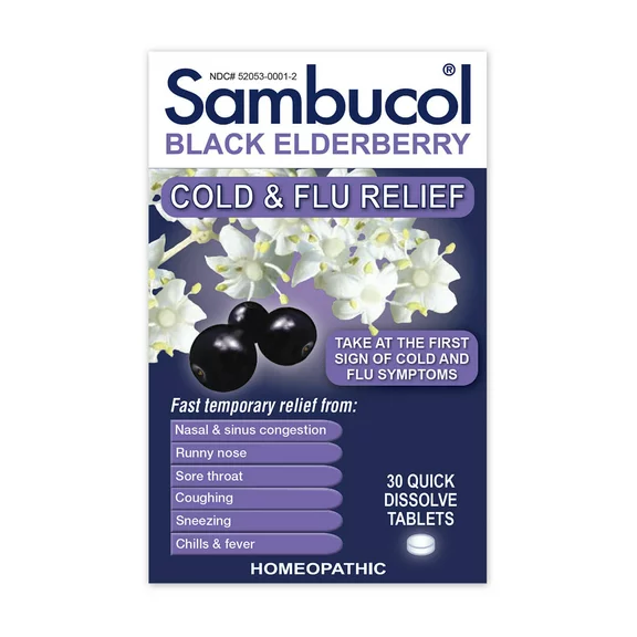 Sambucol Black Elderberry Homeopathic Cold & Flu Relief Tablets - 30 count