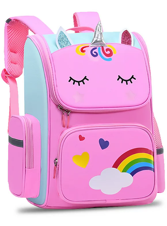 Aursear Unicorn Pink School Bags, Shoulder Bookbag Children School Backpacks for Girls