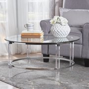 Lynn Contemporary Round Tempered Glass Coffee Table with Acrylic and Iron Accents