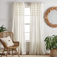 Martha Stewart Water's Edge Tufted Indoor Polyester Light Filtering Backtab Curtain Panel Pair , White , 50"x84" , Set of 2