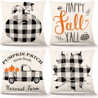 DecorX Fall Pillow Covers 1818 Inch Set of 4 Fall Decor for Home Autumn Farmhouse Buffalo Plaid Pillow Covers Holiday Rustic Linen Pillow Case for Sofa Couch Thanksgiving Throw Pillow Covers